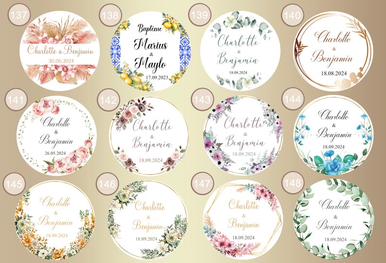 Étiquettes 3,5cm autocollantes personnalisées pour Mariage, Baptême, Anniversaire, Baby Shower, Communion, Fête, Fiançailles, noces image 5