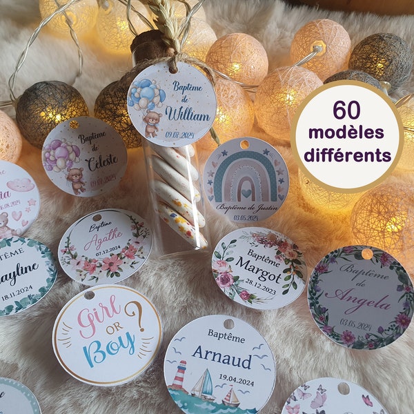 Étiquettes 4cm perforées à personnaliser pour Baptême, Anniversaire, Baby Shower, Naissance, Fête, genger reveal, garçon fille