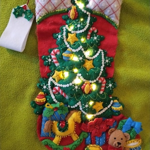 Christmas Bucilla Felt Stocking Finished - Tree Surprise Holiday Lighted Stocking