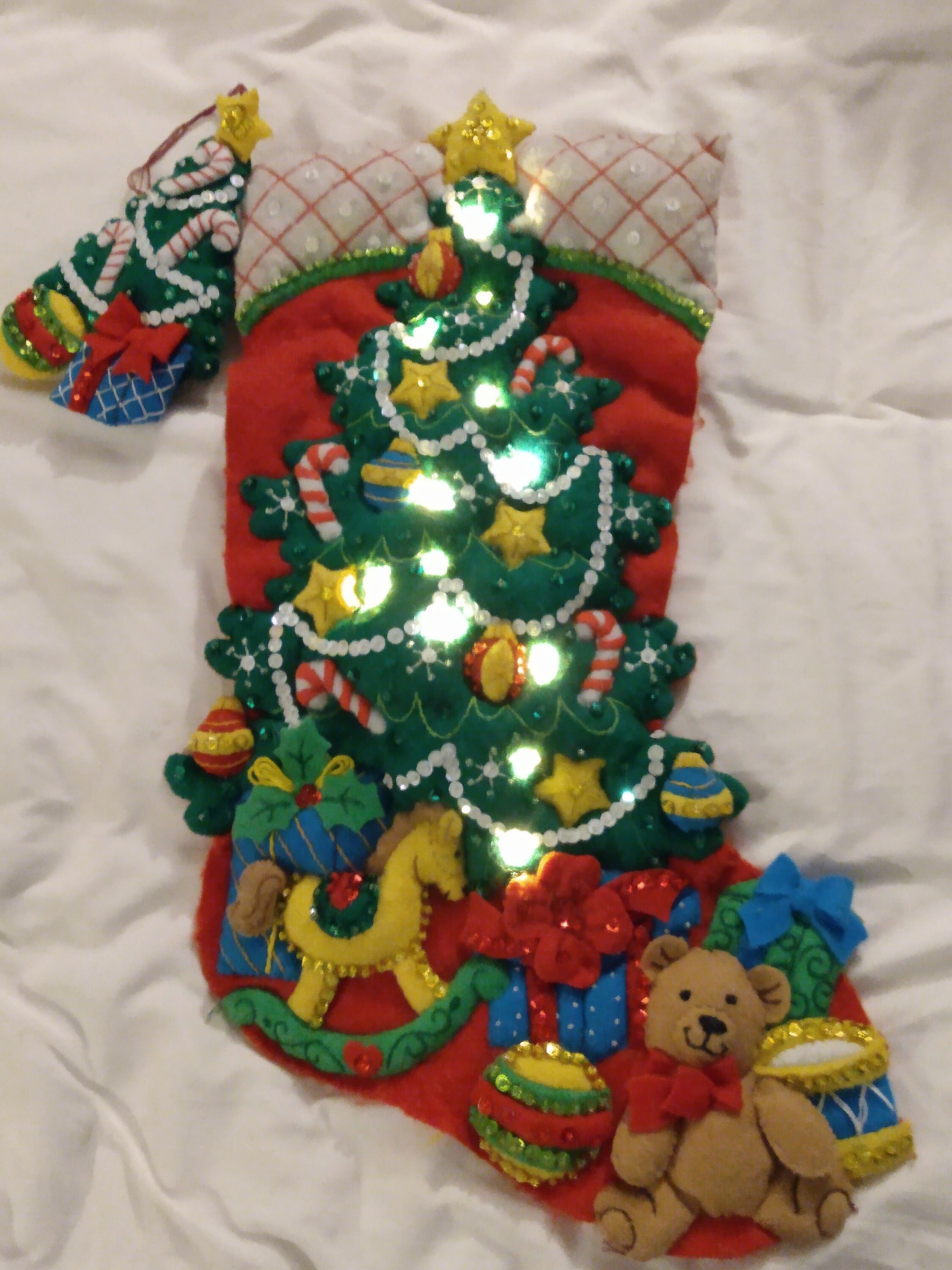 Finished Bucilla Felt Christmas Holiday Lighted Stocking Etsy