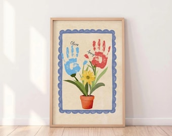 Flower Handprint Craft Art, Mothers Day Gift Idea from Kids Grandkids, Printable Wall Art, Grandma Birthday Handprint, DIY Handmade for Mom