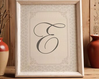 Custom Initial Letter Printable Wall Art, Vintage Floral Beige Nursery Decor, Monogram Wedding Gift, French Country Cottage Core Print
