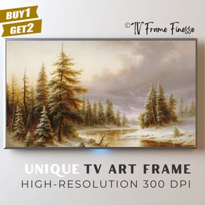 Winter River Forest - Vintage Oil Painting for Samsung Frame TV (Digital Download)