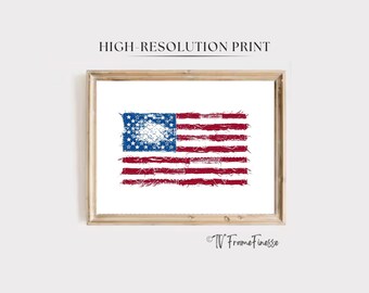 Rustic Distressed American Flag Wall Art, Red White Blue Patriotic 4th of July Decor, Military Retirement Gift, USA Flag Digital Print