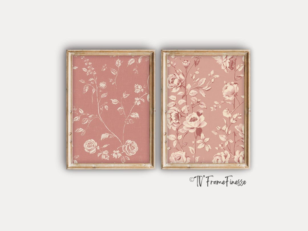 Vintage Pink Floral Prints Wall Art Set of 2, Dusty Rose Tapestry ...