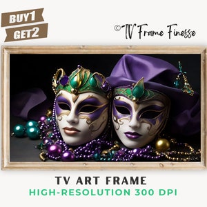 Mardi Gras Mask Art for Samsung Frame TV: Purple Jester Design (Digital Download)
