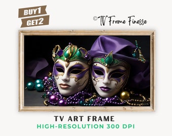 Mardi Gras Frame TV Art, Purple and Green Jester Carnival Mask, Samsung Frame TV Art Digital Download, New Orleans Print, Louisiana Vibes