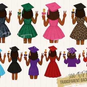 Senior 2026 PNG Black Girl PNg Graduation Bundle Clipart, Graduation Cap and Gown, African American Girl Graduation PNG Digital Download