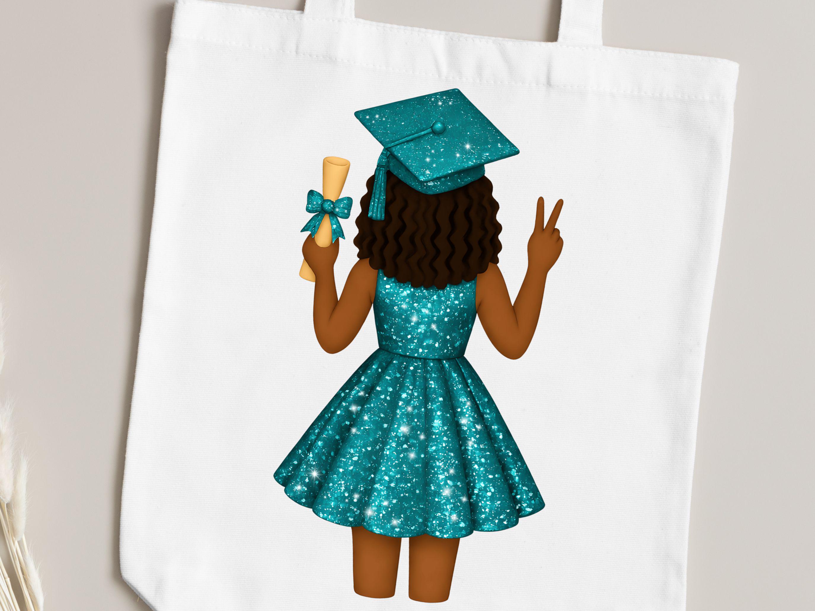 Black Girl Silhouette Graduation PNG: Teal Glitter Dress Senior 2026 ...