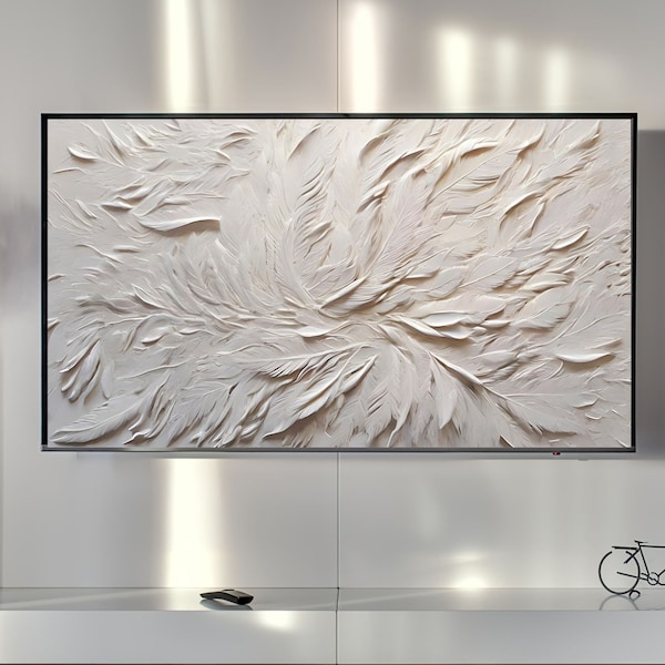 4K Samsung Frame TV Art Abstract Impasto Oil Painting, Feather Fine Art Painting Decor, Paint Textured TV Art Pastel Minimal Digital Artwork