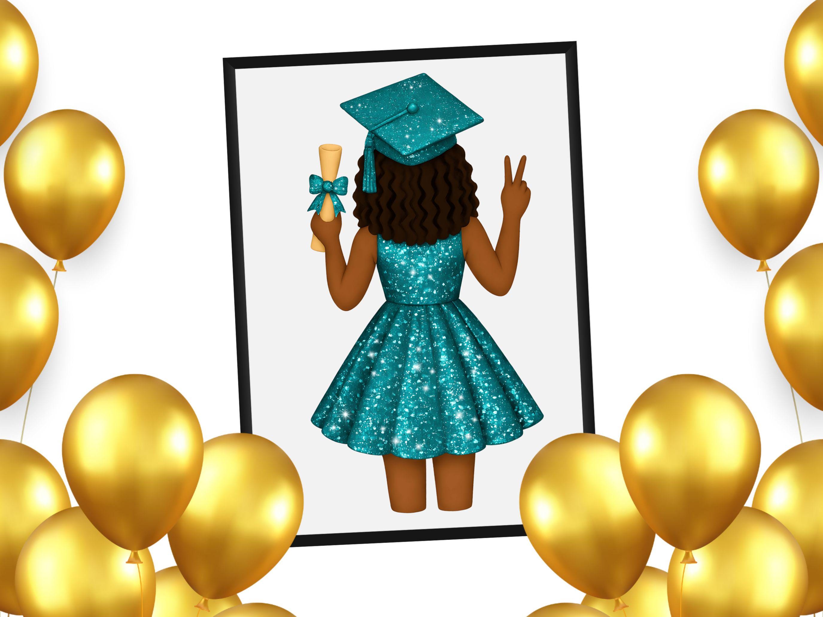 Black Girl Silhouette Graduation PNG: Teal Glitter Dress Senior 2026 ...