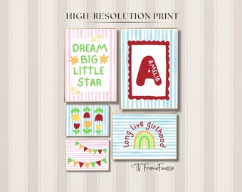 PERSONALIZED Dopamine Decor Nursery Wall Art Set, Colorful Girl Room Prints, Long Live Girlhood Poster, Custom Name Sign, Red and Blue Decor