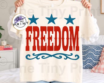 Western Freedom PNG Patriotic Red Blue Sublimation Design Americana Shirt Graphic Digital Download Fourth of July Png Clipart DTF Print File