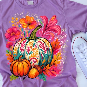 Boho Fall PNG: Pink Pumpkin Floral Design (Digital Download)
