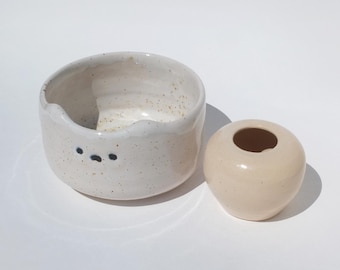 Matcha Bowl Set Speckled Bear Handmade Ceramic Chawan Matcha Lover Gift for Her