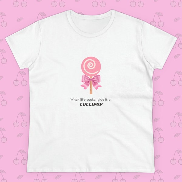 Lollipop Pink bow Coquette Shirt, Inspirational Shirt for Women, Cotton Fitted Tee