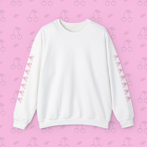 Pink Bow Coquette Sweater, Bow on Sleeves, Trendy Sweatshirt