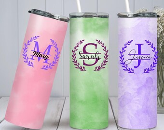 Personalized Tumbler with Handle and Straw, Bridesmaid Gift