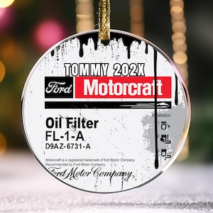 Car Ornament, Ford Performance Ornament, Oil Ornament, Ford MOTORCRAFT Oil Filter Ornament, Gift for Ford lovers Ornament