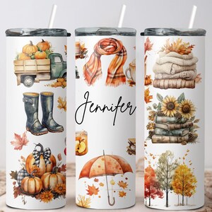 Personalized Fall Skinny Tumbler With Straw, Custom Fall Tumbler Gift for Women, Pumpkin Travel Mug, Autumn Travel Cup For Thanksgiving