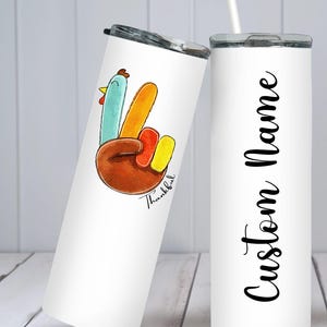 Grateful Turkey Peace Fingers Tumbler: Customized Autumn Cup