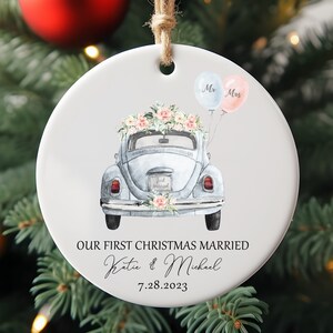 First Christmas Married Ornament, Custom Car First Christmas Married as Mr and Mrs Ornament,Personalized 2024