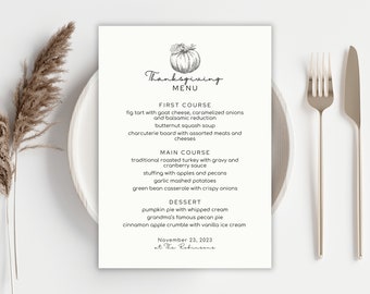 Thanksgiving Menu Template: Minimalist 5x7 Printable (INSTANT DOWNLOAD)