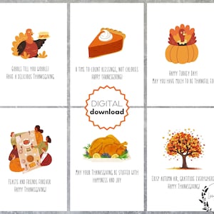 Conjunto de cartões de Ação de Graças para download instantâneo - Cartões de felicitações de Ação de Graças para impressão de 5x7”, 6 designs festivos para amigos e familiares