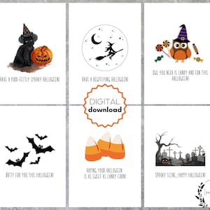 Jeu de cartes d'Halloween à téléchargement immédiat - Cartes de voeux imprimables de 5 x 7 pouces avec 6 motifs d'Halloween amusants, pliables et faciles à imprimer