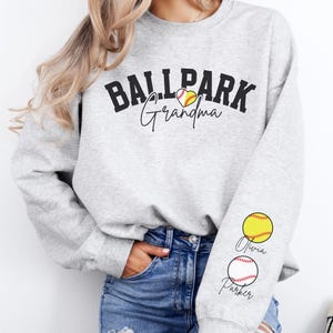Softball Baseball Grandma Sweatshirt Custom Baseball Softball Grandma Sweater Personalized Ballpark Sweatshirt Baseball Grandma Gift