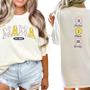 Custom Mama of Both Baseball Softball Shirt with Names, Personalized Baseball Mom Shirt, Varsity Softball T Shirt, Game Day Tee, Mom Gift