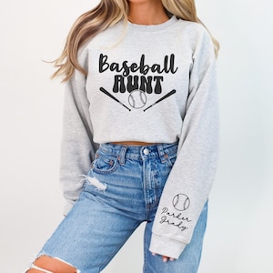 Custom Baseball Aunt Sweatshirt, Personalized Baseball Aunt Shirt with Sleeve Name Print, Baseball Auntie Sweater, Cute Gift for Cool Aunt