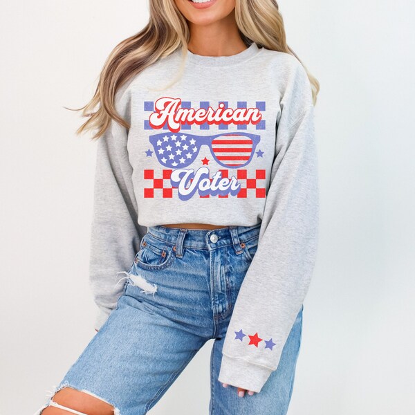 American Voter Sweatshirt Women, 2024 Election Shirt, Patriotic Checkered Political Sweater, Ladies Vote Sweater, Election Day Shirt, Gift