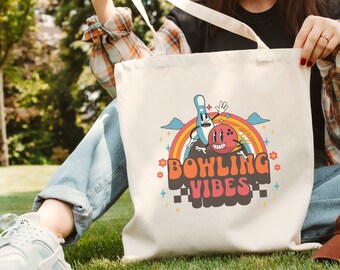 Retro Bowling Tote Bag, Bowling Coach Gift, Bowling Lover Gift, Bowling Accessories, Bowling Party, Bowling Vibes Bag, Gift for Bowler