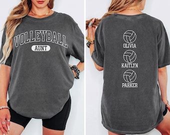 Volleyball Aunt Shirt Comfort Colors Custom Personalized Volleyball Shirt with Player Names Auntie Gift Game Day Tee TShirt for Women