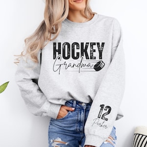 Hockey Grandma Sweatshirt Personalized Hockey Sweater Name on Sleeve Hockey Grandma Sweater Custom Hockey Gift for Grandma Game Day Hockey