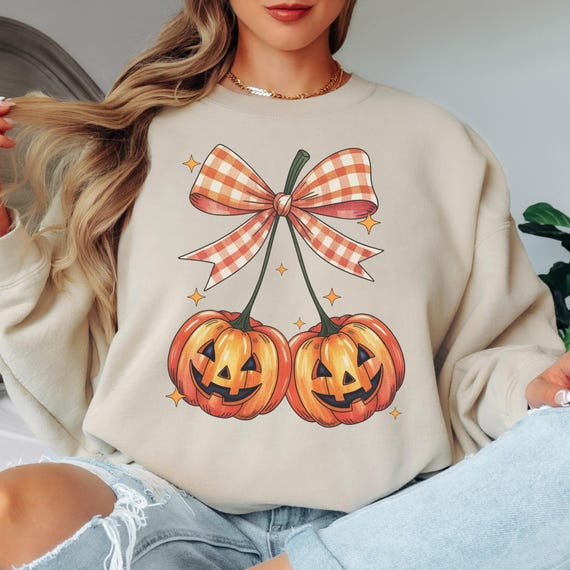 Coquette Pumpkin Halloween Sweatshirt Cute Jack O Lantern Bow