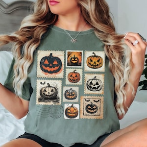 Vintage Halloween Pumpkin Shirt Comfort Colors Jack O Lantern Stamp Tee Retro Halloween TShirt Spooky Season Shirt Fall Gift