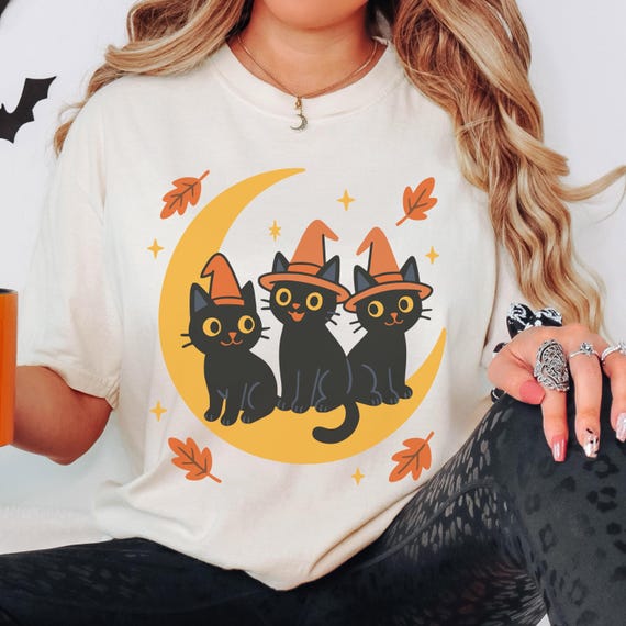 Comfort Colors Halloween Shirt Black Cat Witch Tee Spooky Season T