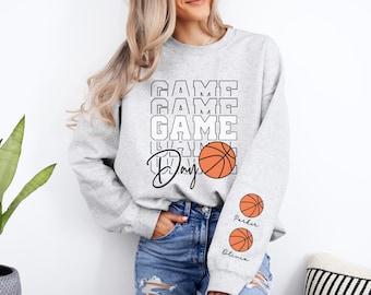 Game Day Basketball Sweatshirt Custom Basketball Sweatshirt Name on Sleeve Basketball Game Day Sweatshirt Basketball Sweater Basketball Gift