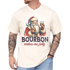 Jul Bourbon-skjorta Herrdrickande T-shirt Ful jul-T-shirt Rolig jultomteskjorta Whisky-T-shirt Joyful jultomte-skjorta Bourbonälskare Gåva