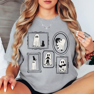 Halloween katt spöke skjorta komfortfärger söt spöke skjorta kattmamma Halloween skjorta svart katt t-shirt Halloween spöke läskig skjorta Halloween gåva Grey