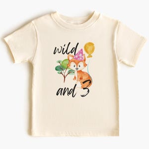 Wild and Three Shirts 3rd Birthday Shirt Zoo Birthday Shirt Safari Animal Birthday Shirt Toddler Birthday Shirt Wild and 3 Shirt Kid Fox Tee