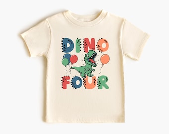 Camiseta de cumpleaños de dinosaurio, camiseta de dinosaurio para cuarto cumpleaños, camiseta de cumpleaños de T Rex, camiseta de dinosaurio para cumpleaños de niño, camiseta de dinosaurio para cuarto cumpleaños, camiseta de dinosaurio para niño