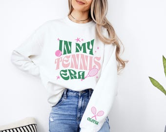 Custom Tennis Sweatshirt Name on Sleeve Personalized Tennis Sweatshirt Women In My Tennis Era Sweatshirt Tennis Player Gift for Tennis Lover