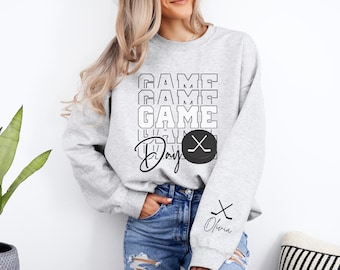 Game Day Hockey Sweatshirt Personalized Hockey Sweater Name on Sleeve Hockey Mom Sweatshirt Custom Hockey Sweatshirt Women Hockey Gifts