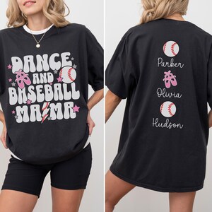 Dance and Baseball Mom Shirt Comfort Colors Personalized Mama Tee Custom Kids Name Shirt Gift for Baseball and Dance Mom