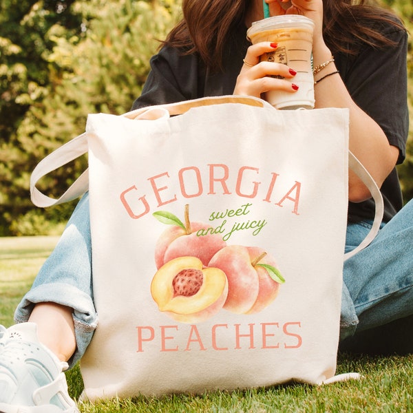 Peaches Reusable Grocery Bag, Vintage Farmers Market Bag, Fruit Canvas Tote, Plant Lover Bag, Vegan Shopping Bag, Georgia, Gift for Gardener