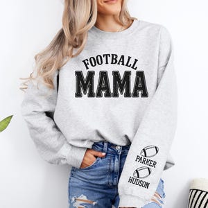 Football Mom Sweatshirt Personalized Football Sweatshirt Mom Football Sweater Names on Sleeve Football Mama Sweatshirt Football Gift for Mom