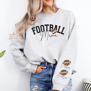Football Mom Sweatshirt Personalized Football Sweatshirt Mom Football Sweater Names on Sleeve Football Mama Sweatshirt Football Gift for Mom
